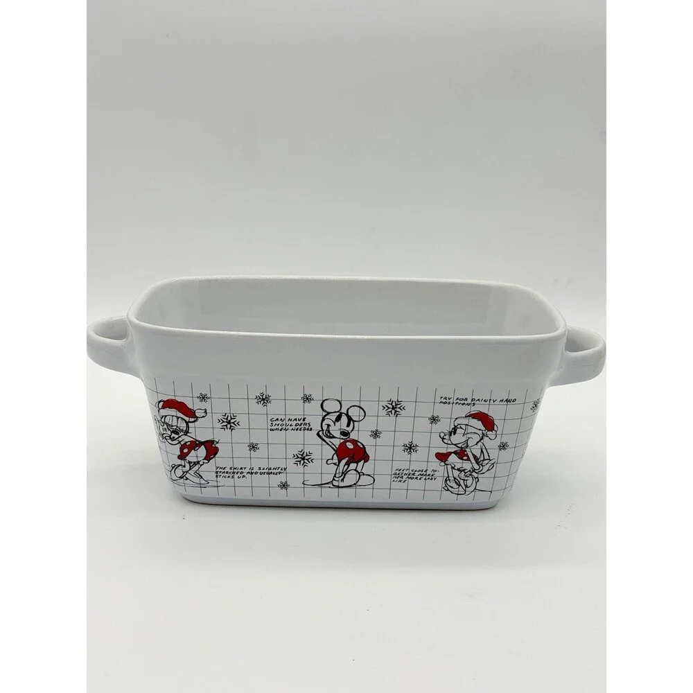 Disney Mickey Minnie Mouse Christmas Sketchbook Loaf Pan Bowl Porcelain